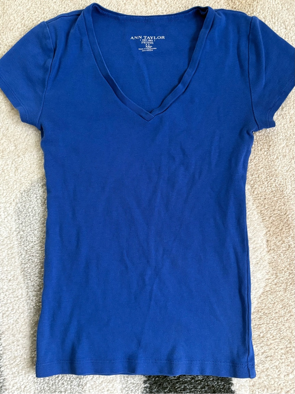 Ann Taylor Petite Royal Blue V-Neck Short Sleeve Tee